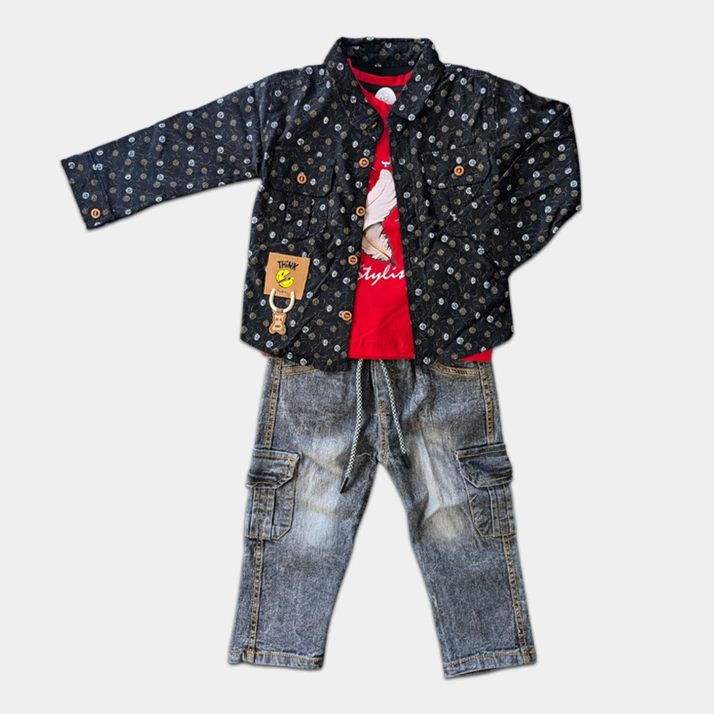 Boys 3 Pcs Party wear with Denim