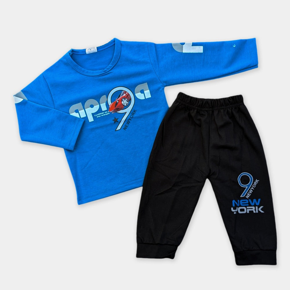 Boys Full Sleves Shirt with Printed Black Trousers - New York