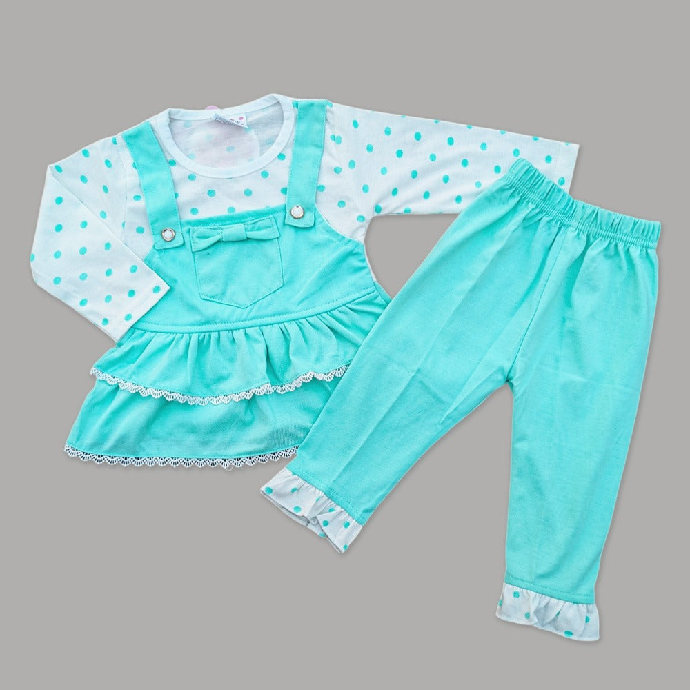Girls Laced Frock with Frilled Trousers- Polka Dots