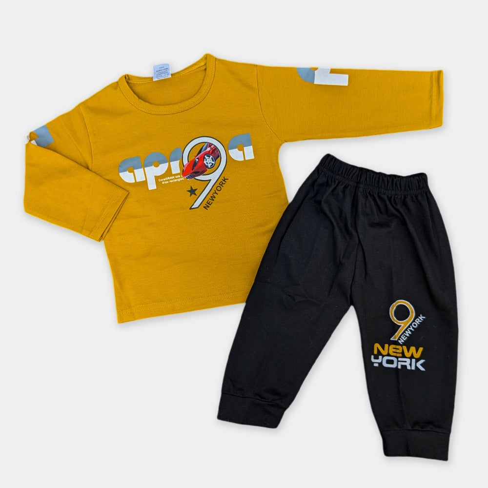Boys Full Sleves Shirt with Printed Black Trousers - New York