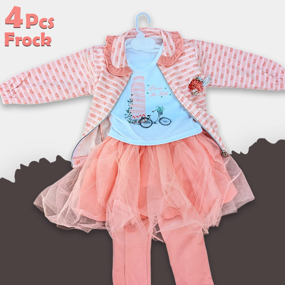 4 Pcs Stylish Party Wear ( With Skirt & Frock )