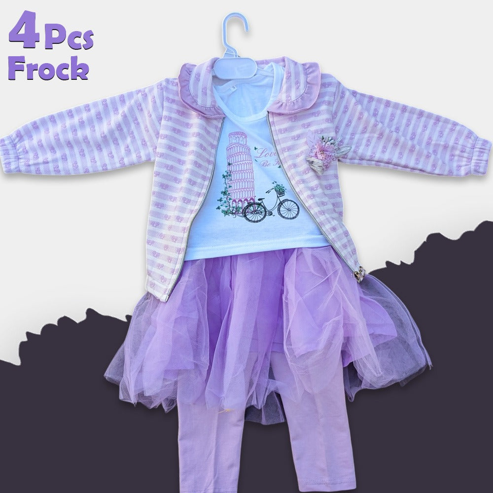 4 Pcs Stylish Party Wear ( With Skirt & Frock )