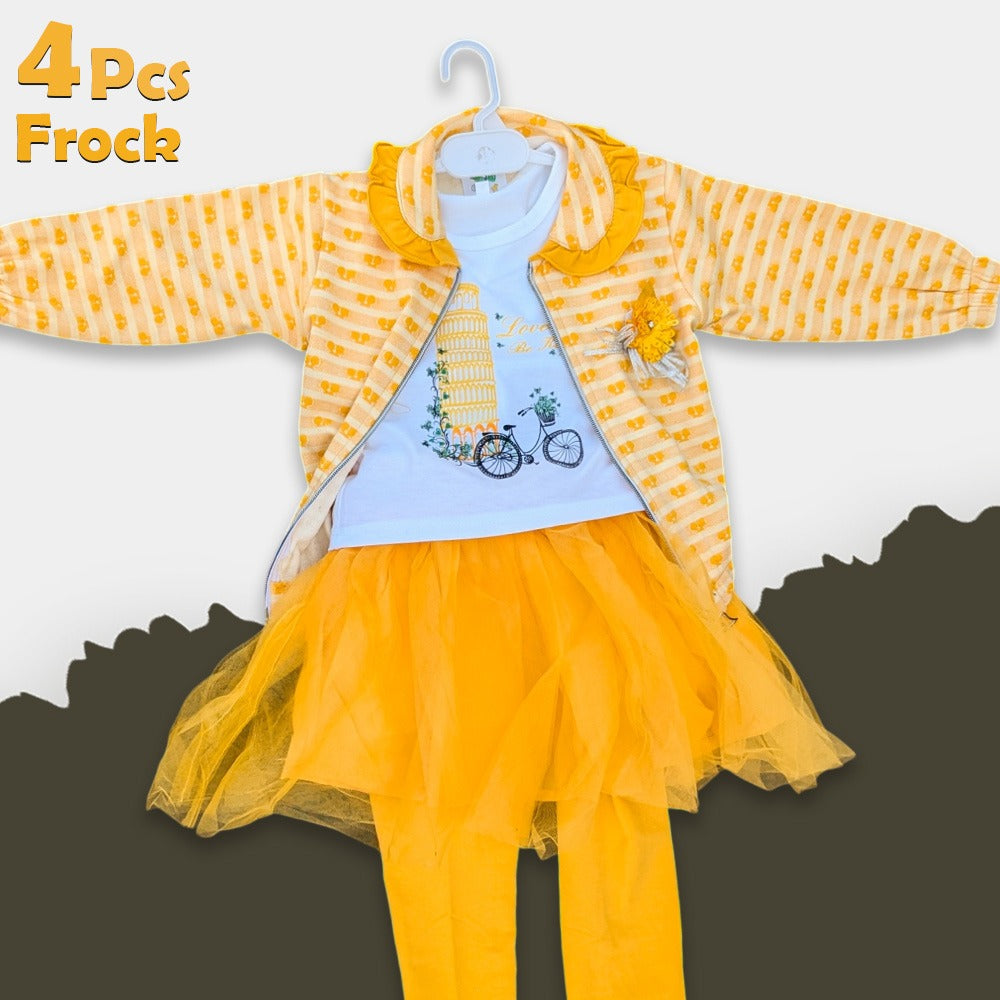 4 Pcs Stylish Party Wear ( With Skirt & Frock )