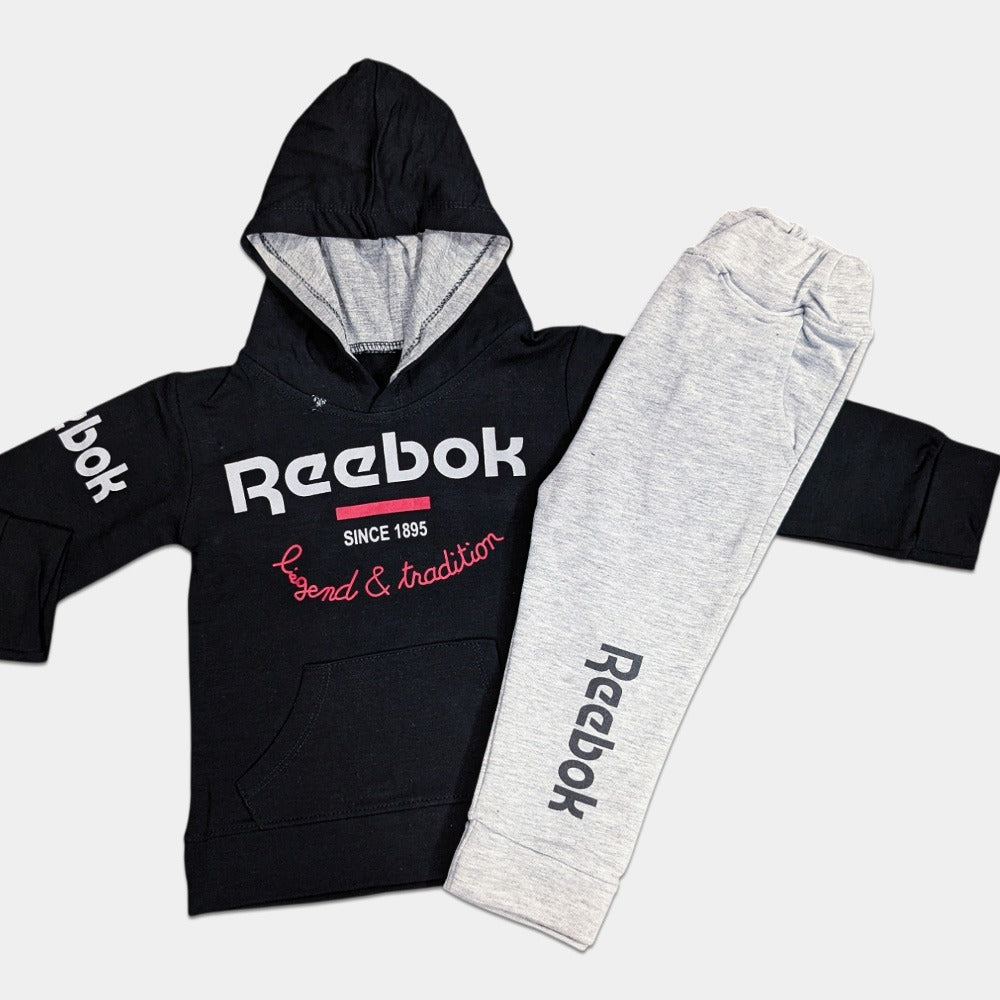 Kids Black Lycra Terry Hooded Tracksuit - Reebok