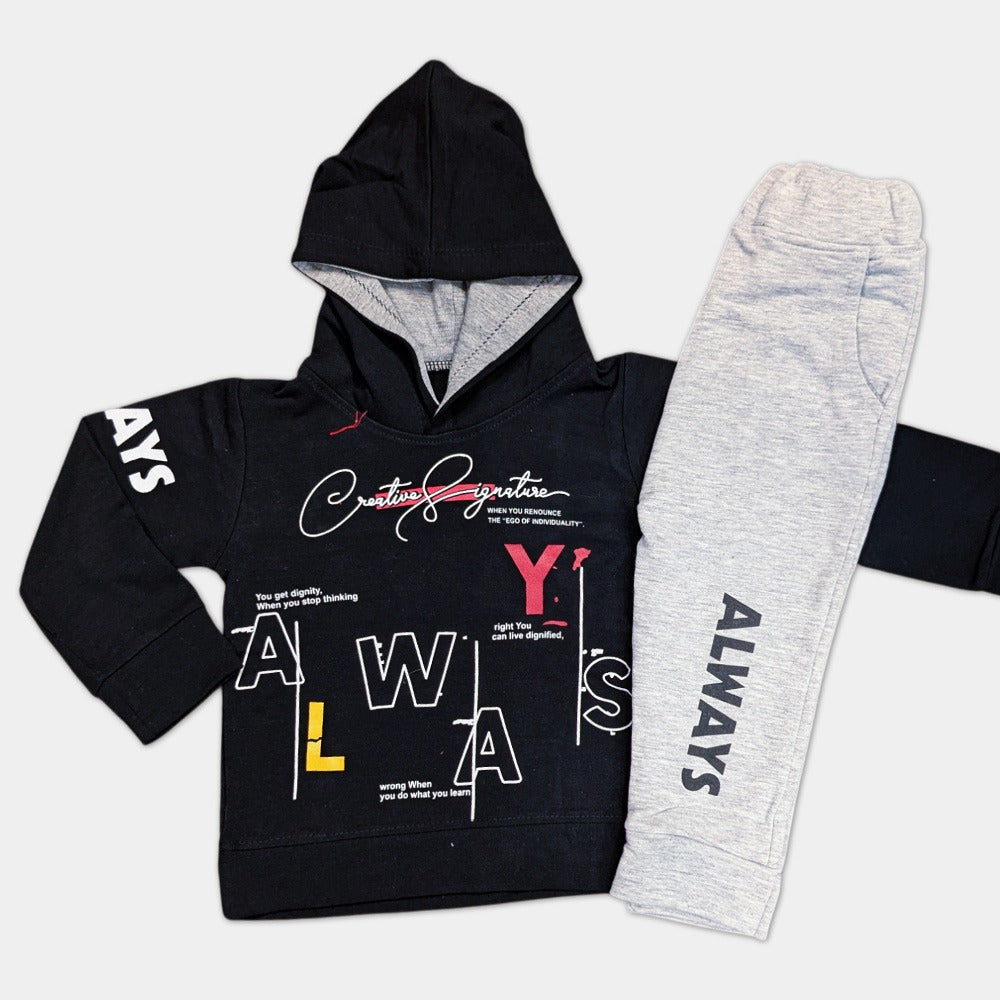 Kids Red Lycra Terry Hooded Tracksuit - Always