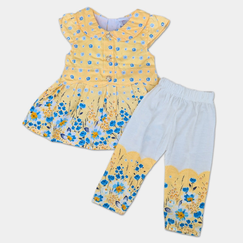 Cotton Frock with Printed Trousers
