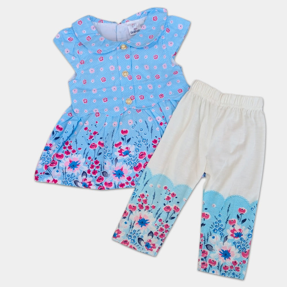 Cotton Frock with Printed Trousers