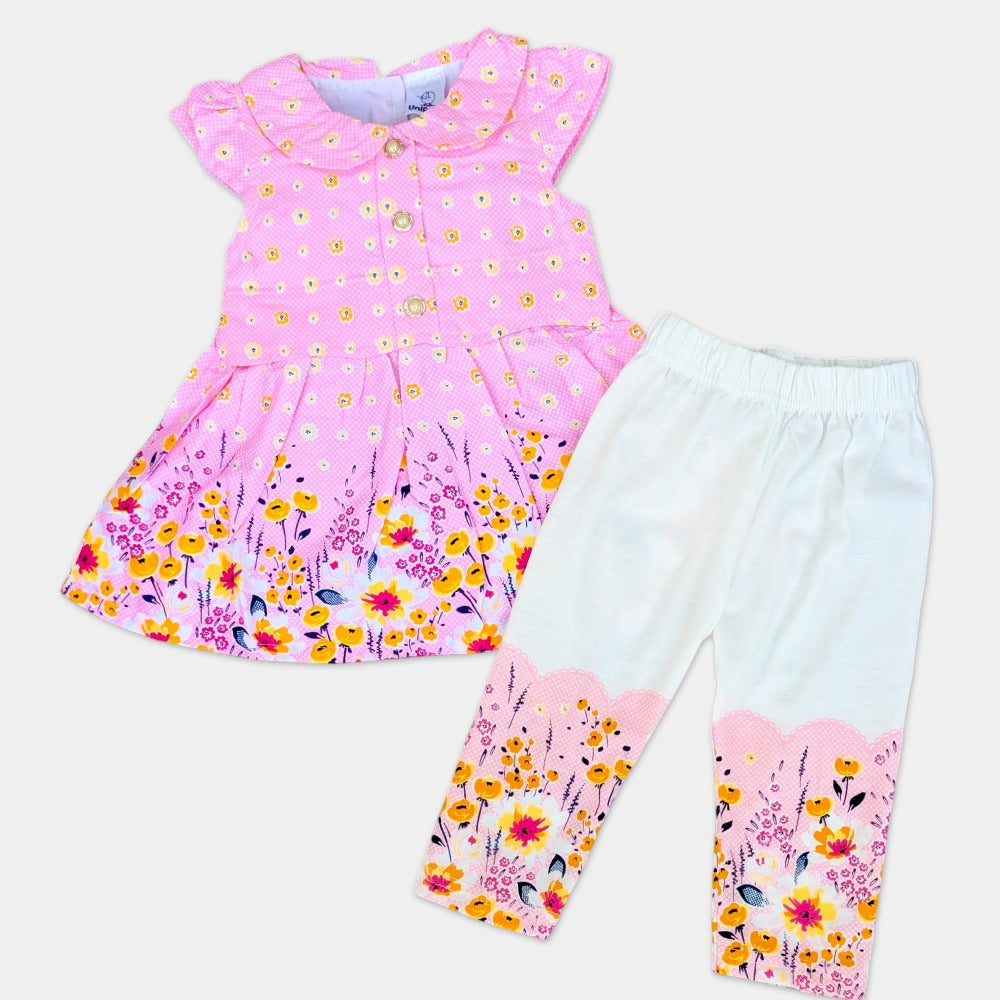 Cotton Frock with Printed Trousers