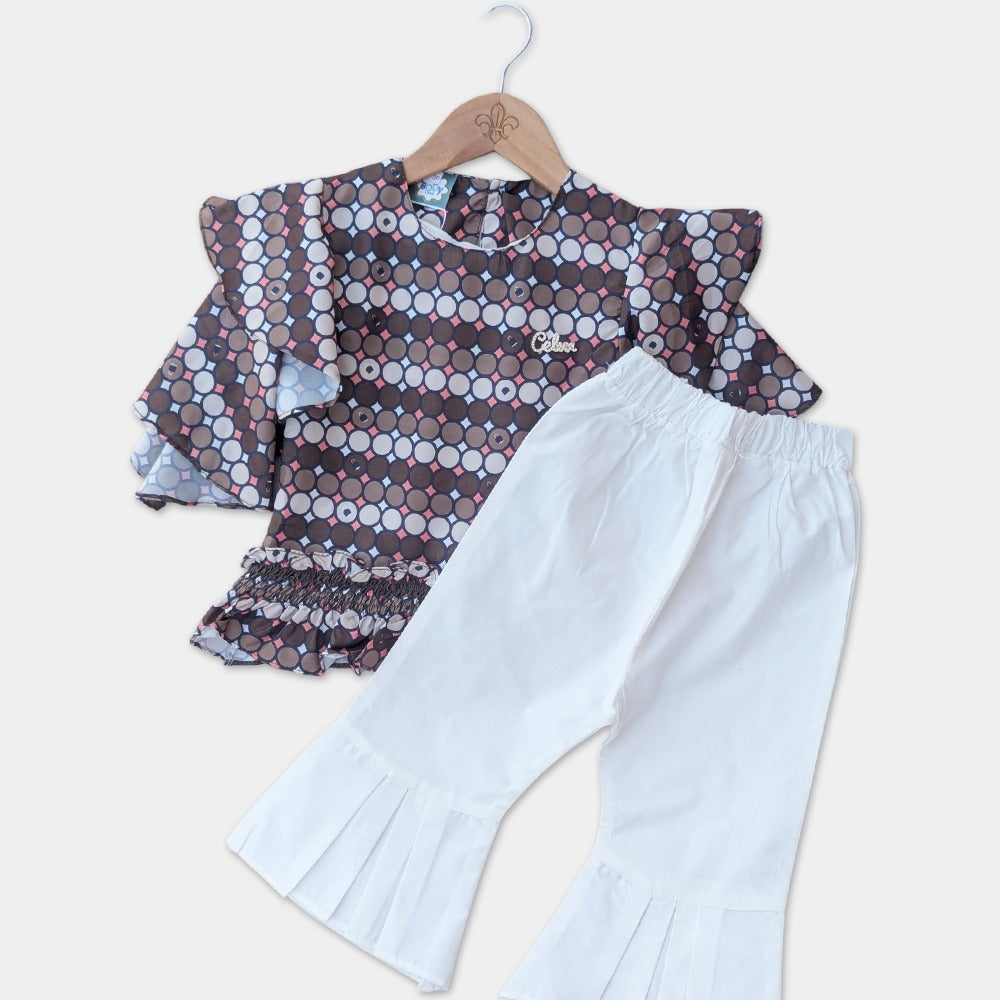 Elastic Waist Top with Plazo - Circles