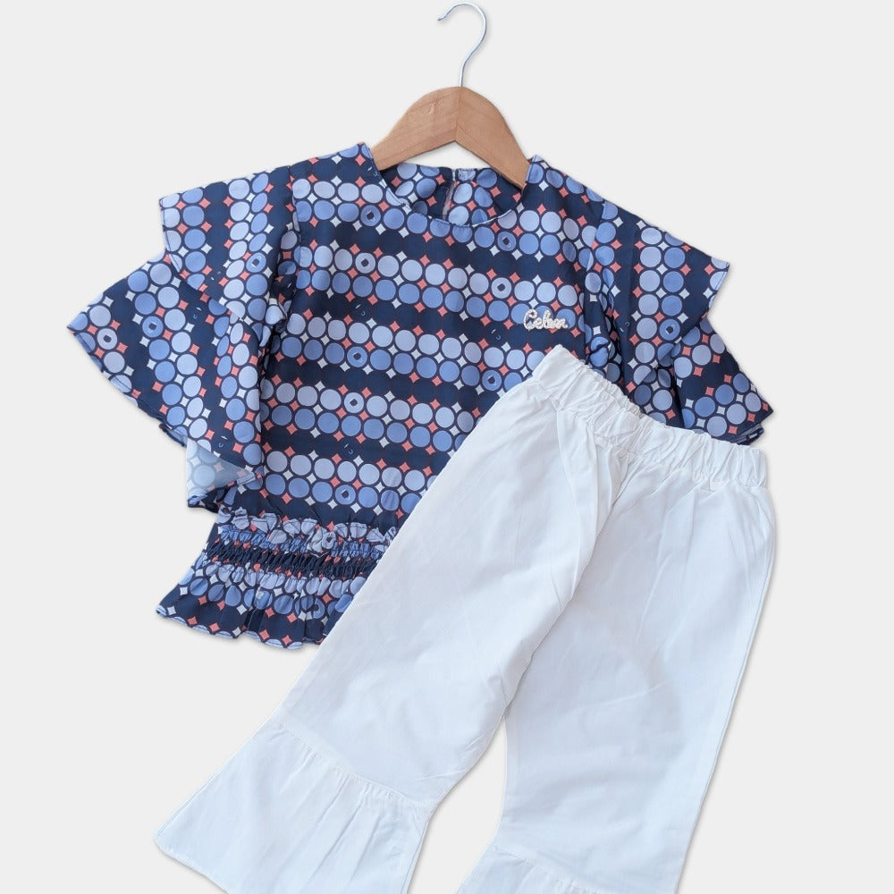 Elastic Waist Top with Plazo - Circles