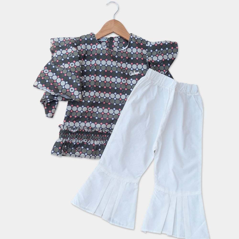 Elastic Waist Top with Plazo - Circles