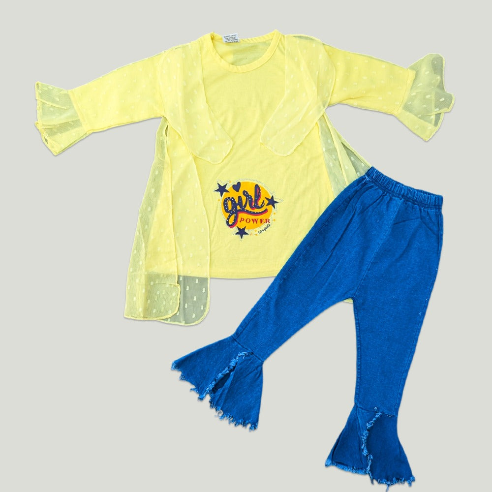 Girls Fancy Top With Stylish Denim - girl power