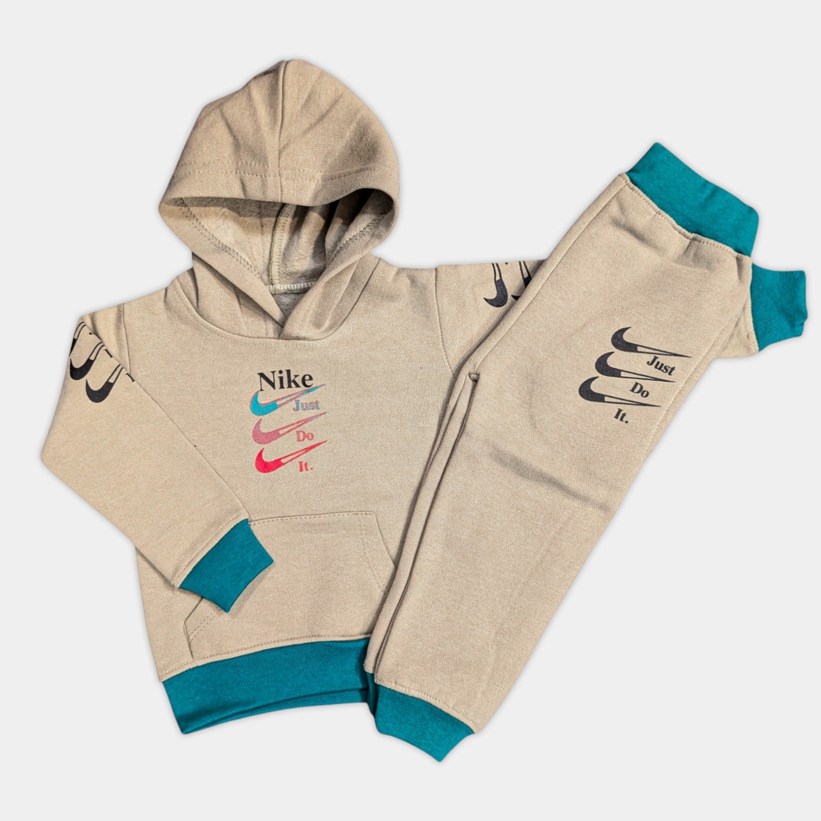 Kids Winter Hooded Sea Green n Beige Tracksuit - Nike Just Do It
