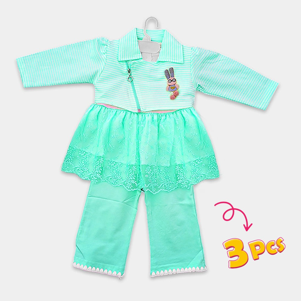 3 Pcs Stylish Party Wear ( Skirt & Frock )