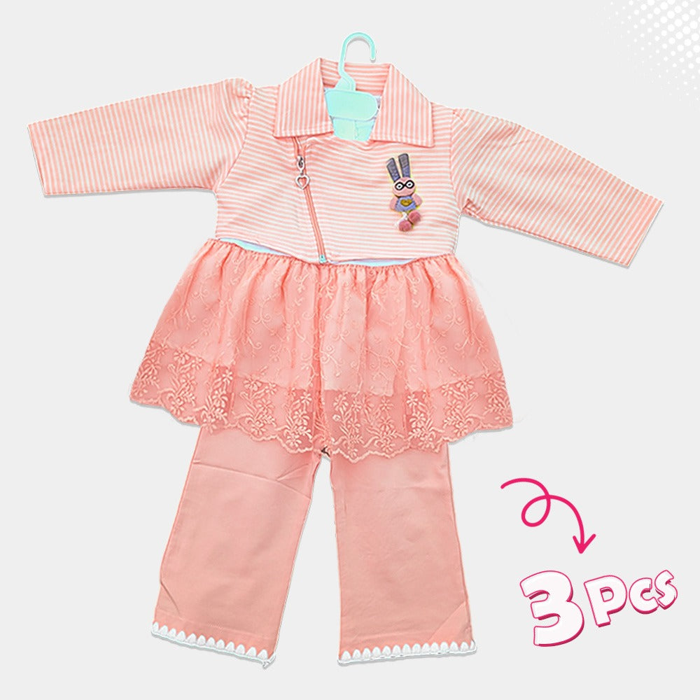 3 Pcs Stylish Party Wear ( Skirt & Frock )