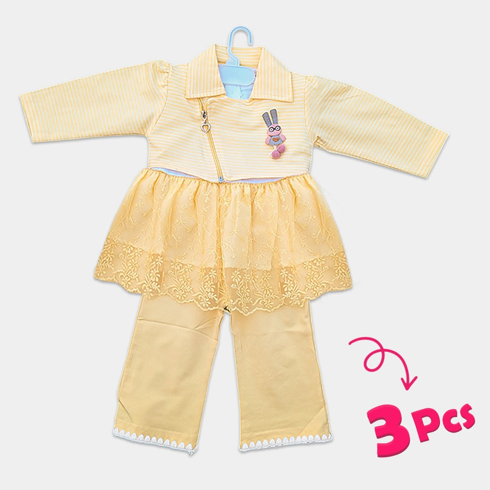 3 Pcs Stylish Party Wear ( Skirt & Frock )