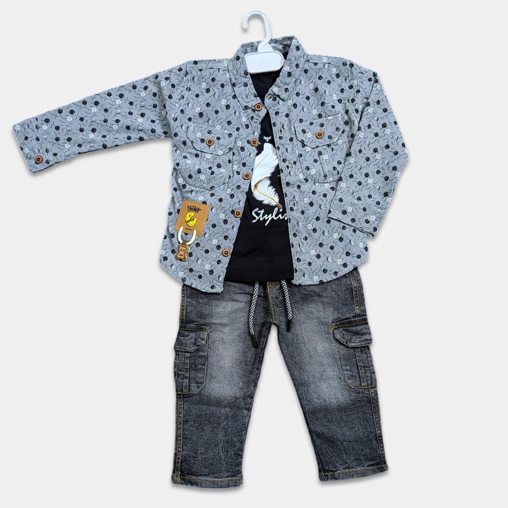 Boys 3 Pcs Party wear with Denim
