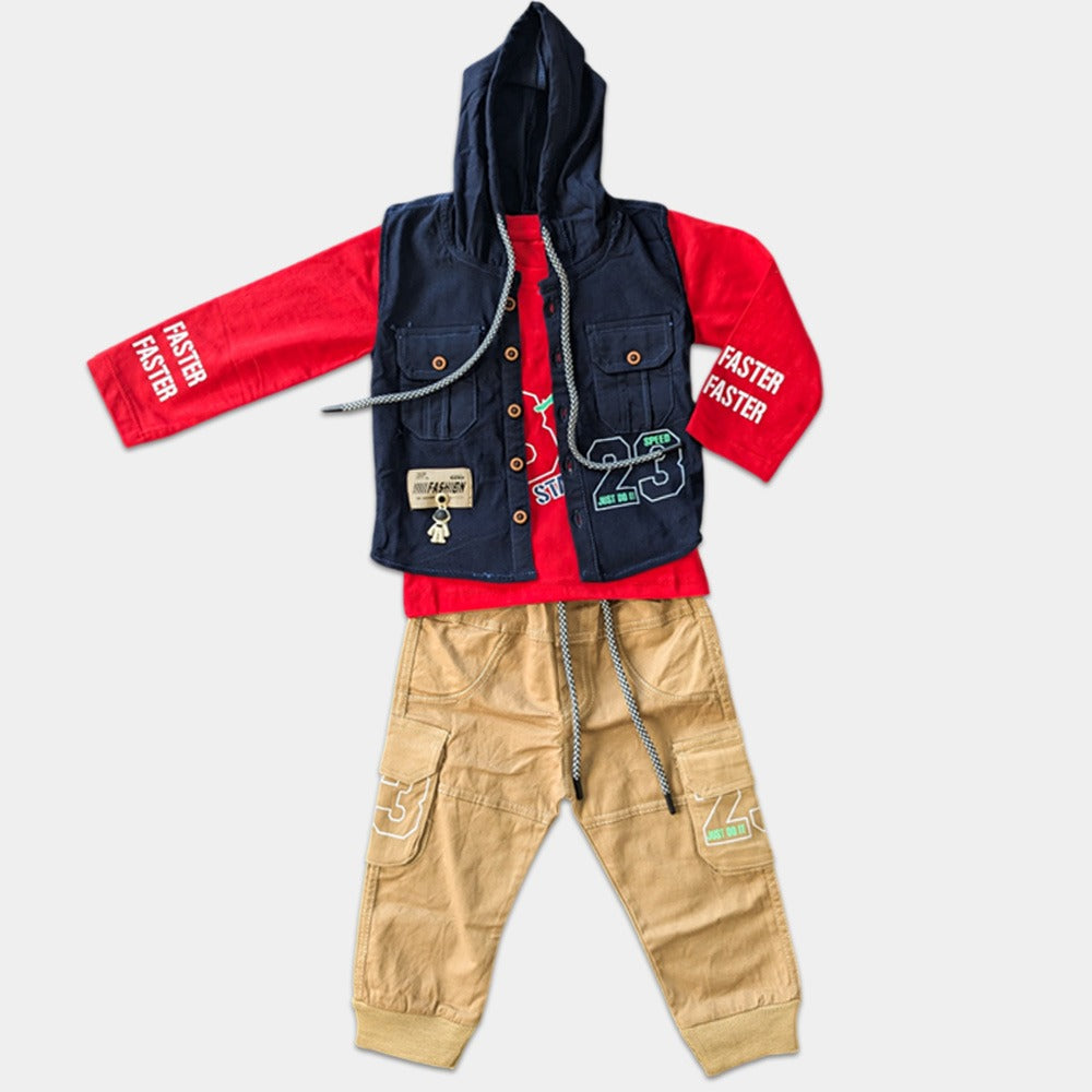 Boys 3 Pcs Party Wear with Cotton pants - 23 Just Do it
