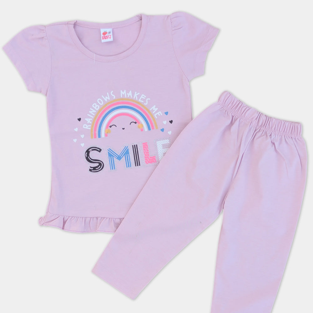 Girls Frilled Short-Sleeved Suit - Rainbows Makes me Smile
