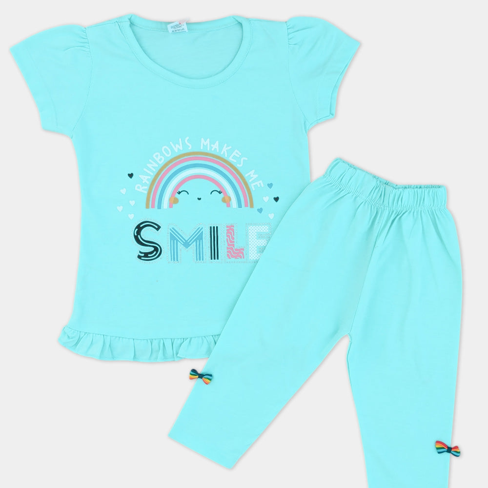 Girls Frilled Short-Sleeved Suit - Rainbows Makes me Smile