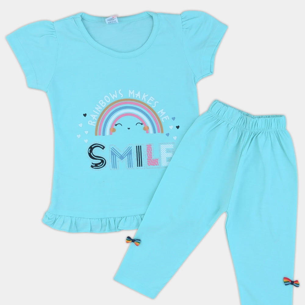Girls Frilled Short-Sleeved Suit - Rainbows Makes me Smile
